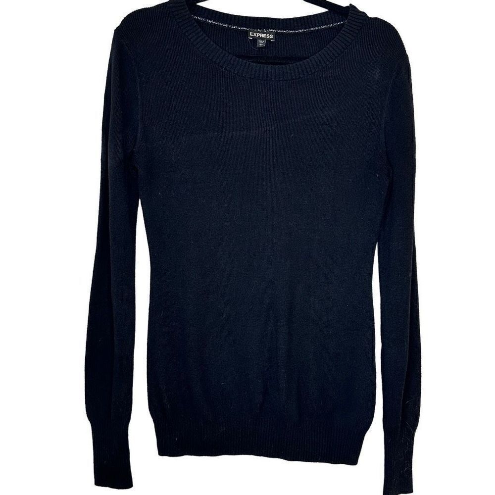 Express Crew Neck Rib-Knit Long Sleeve Pullover Sweater Black Large